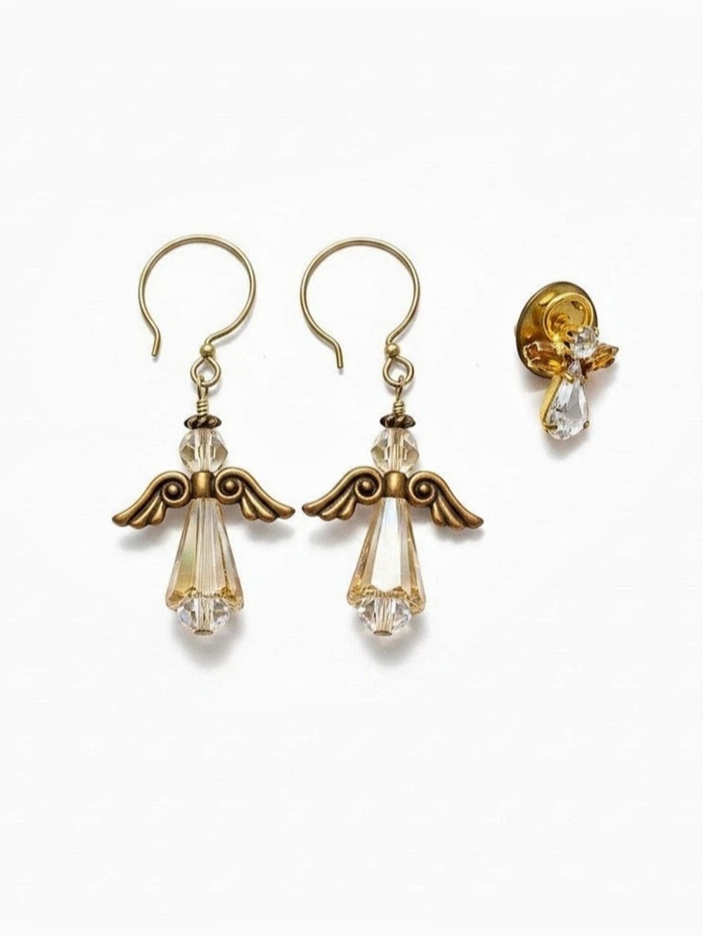 Angel Drop Earrings in Gold & Clear NWT